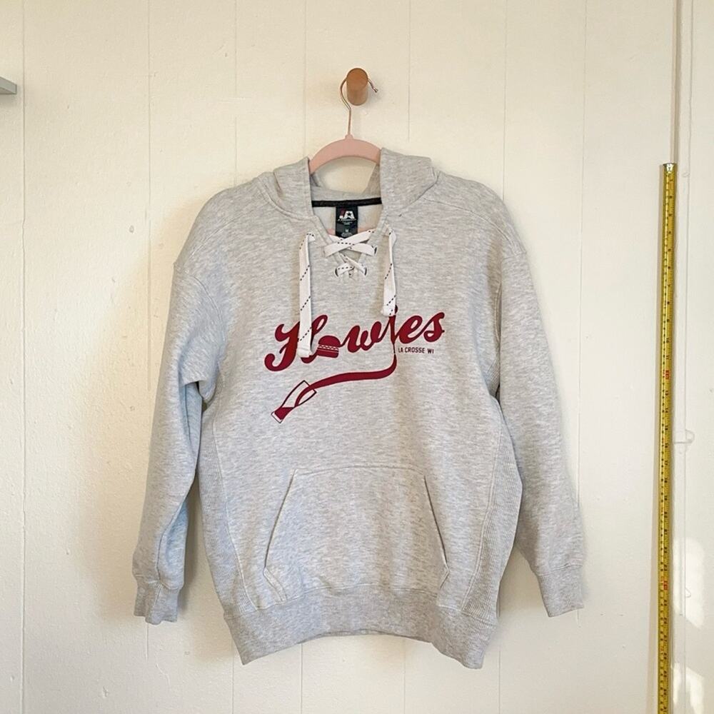 J America Heather Gray Howies Lace Up Hoodie Sweatshirt Medium